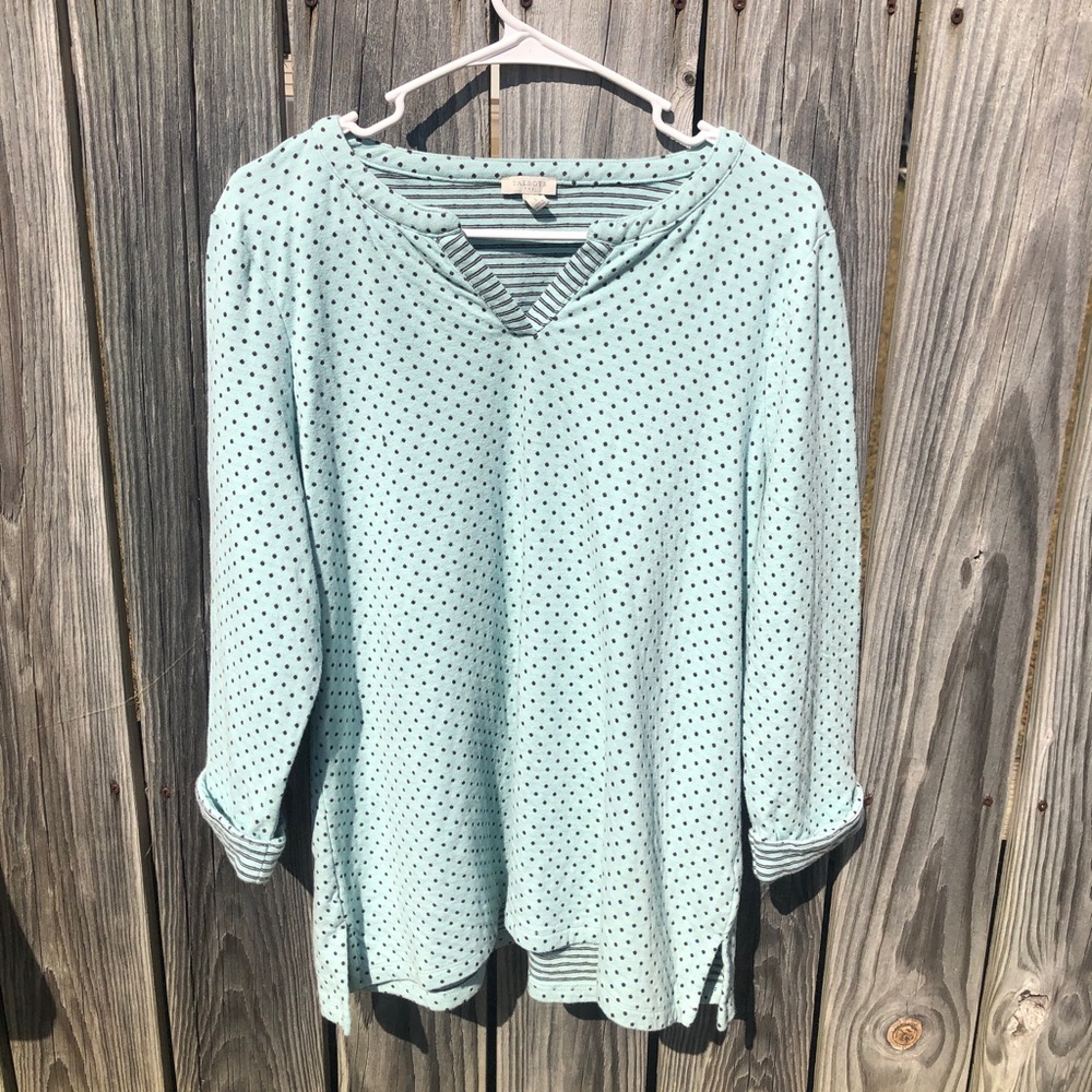 Talbots Light Blue Polka Dot V-neck Top
